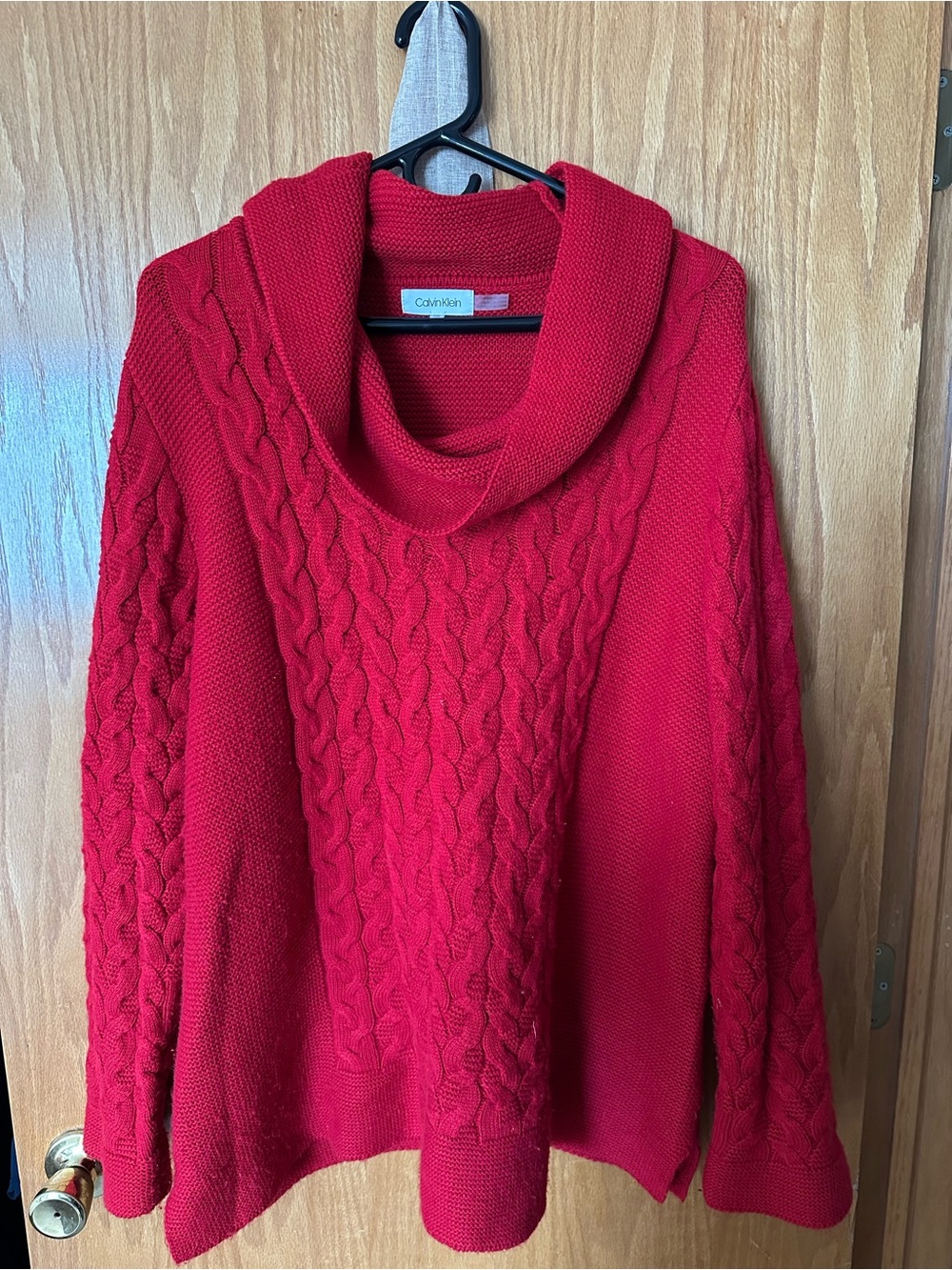 Calvin Klein Red Cable Cowl-Neck Sweater